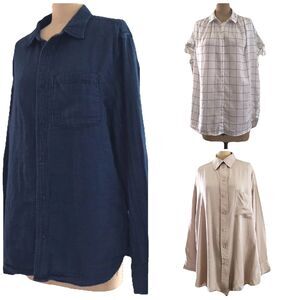 Madewell H&M Bundle of 3 Size Medium Tops Blue White Neutral Beige Cotton Satin